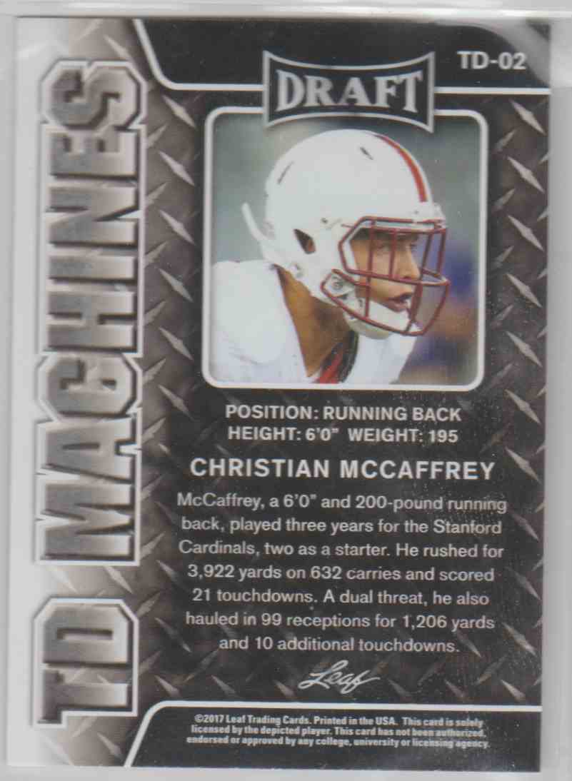 2017 Leaf Draft Td Machines Christian McCaffrey #TD-02 card back image
