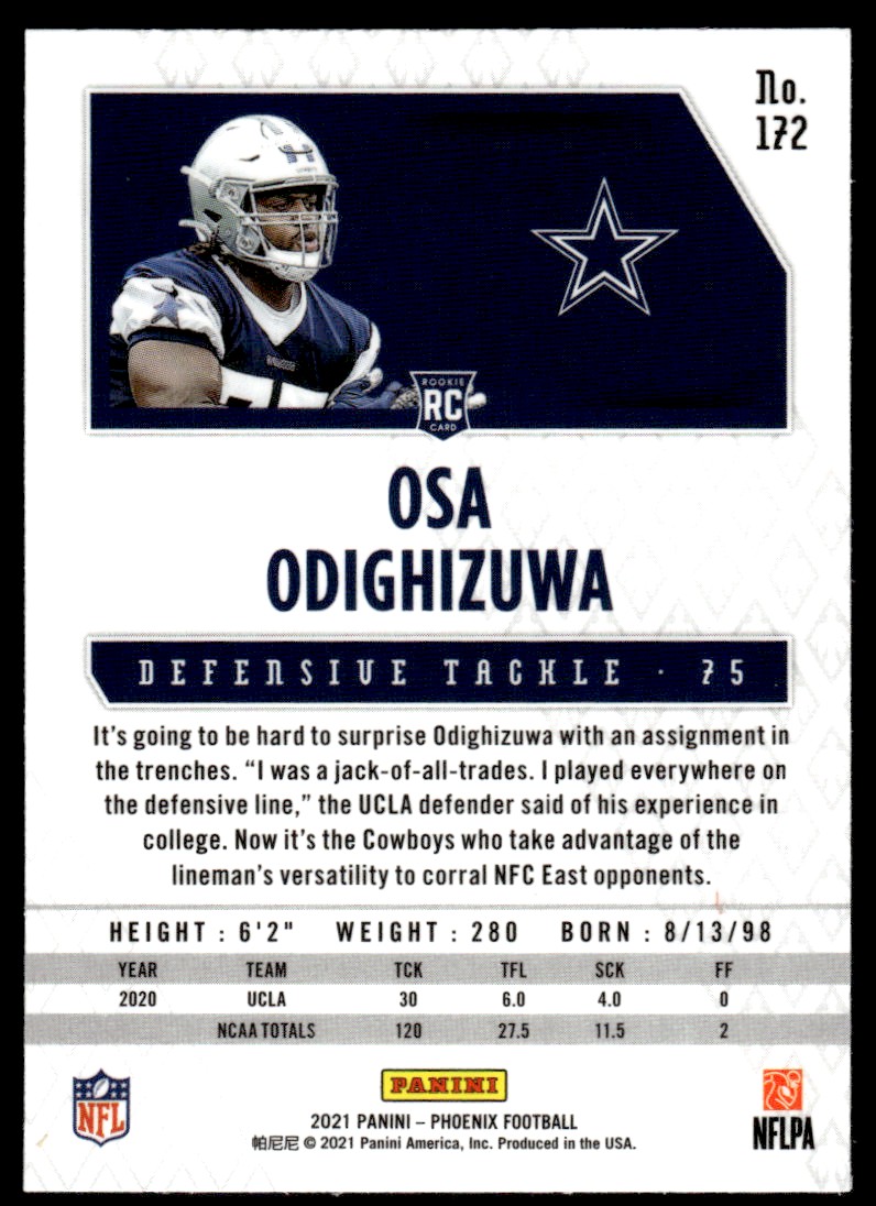 Osa Odighizuwa 2021 Panini Phoenix Fire Burst RC #172 NFL Dallas Cowboys  Card