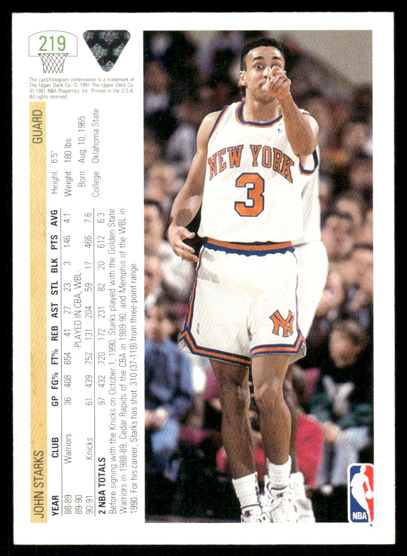 John Starks New York Knicks #219 1991-92 Upper Deck Basketball
