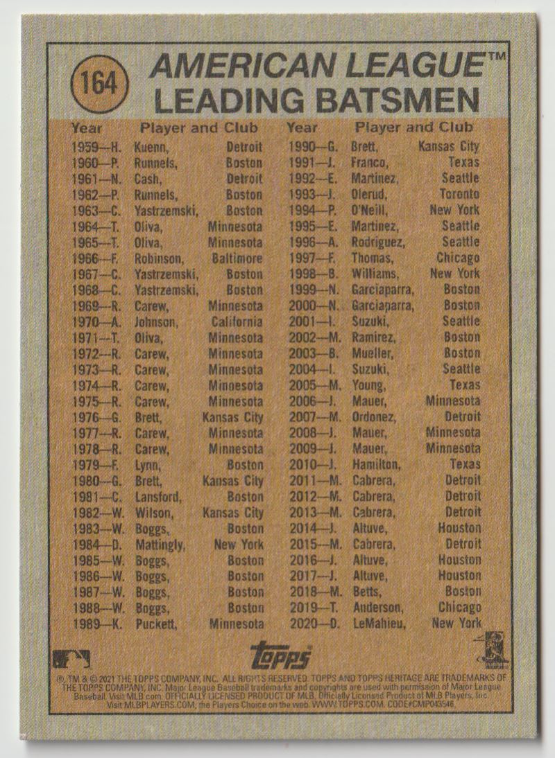 2021 Topps Heritage (In Action) Alex Bregman #164 card back image