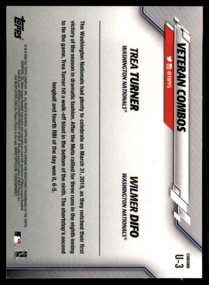 2020 Topps Chrome Update Sapphire Edition Jump on 6 (Trea Turner / Wilmer Difo) #U-3 card back image