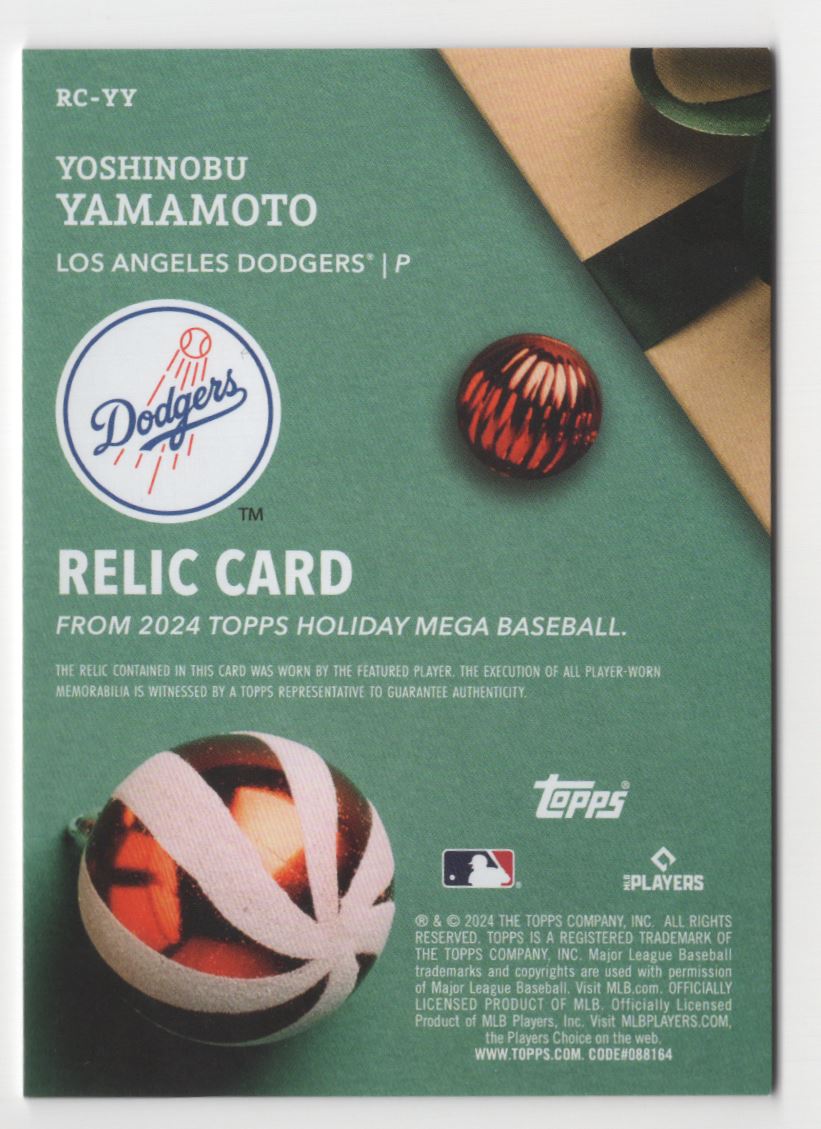 2024 Topps Holiday Relic Yoshinobu Yamamoto Rookie Los