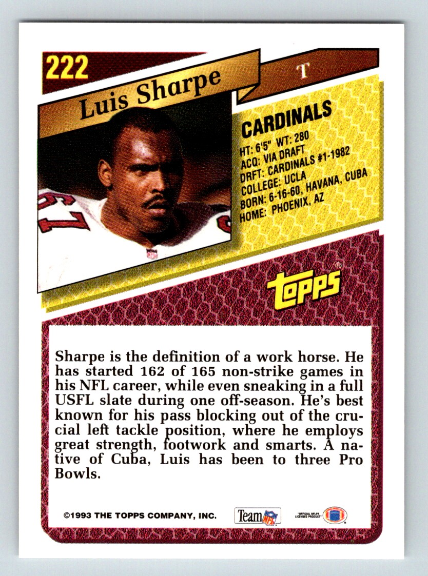 1993 Topps Luis Sharpe #222 card back image