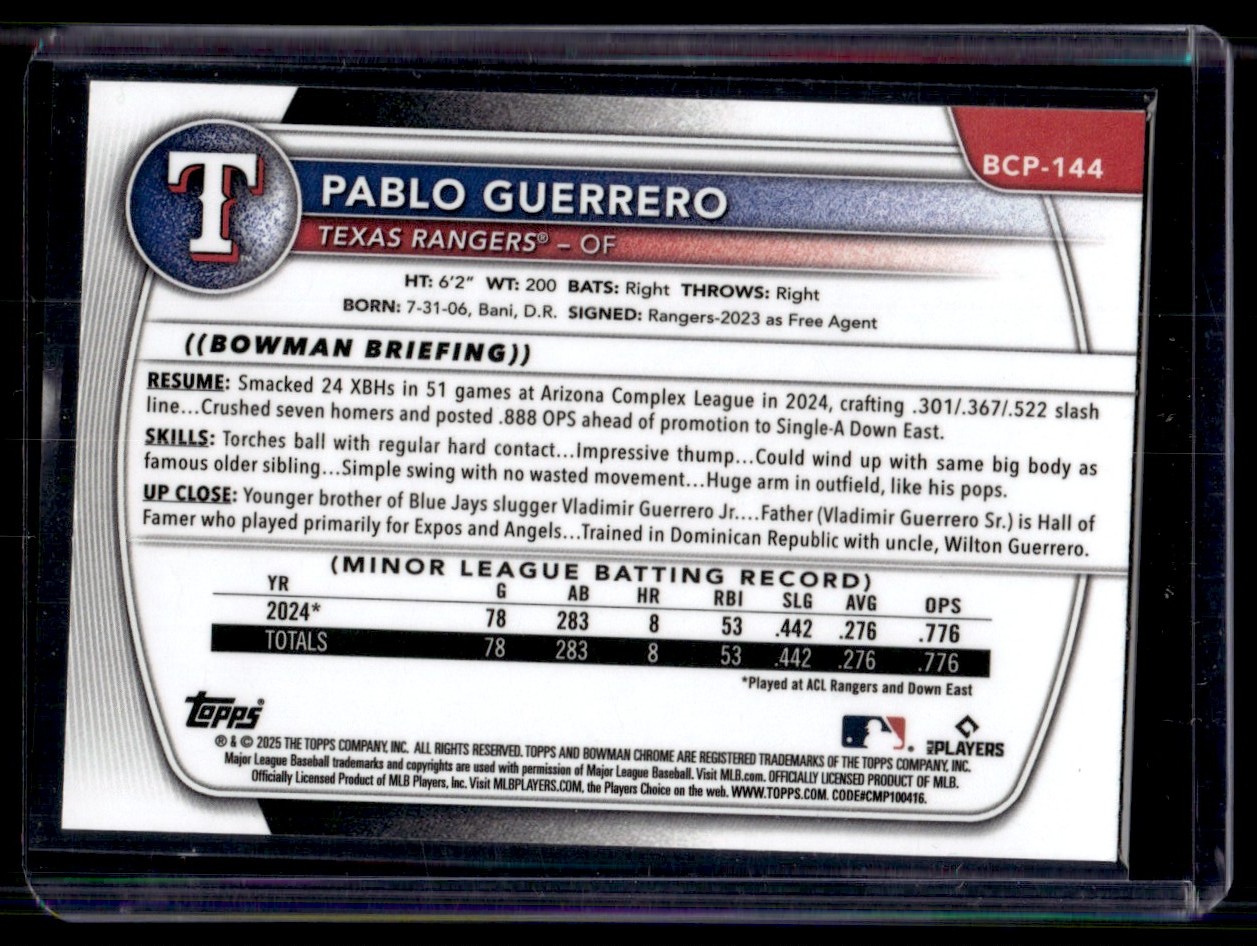 2025 Bowman Chrome Pablo Guerrero #BCP-144 card back image