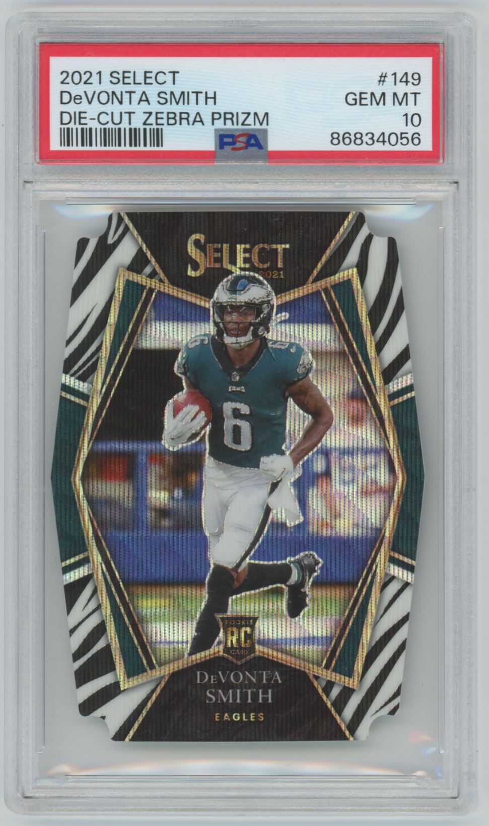 2021 Die-Cut Zebra Prizm DeVonta Smith Rookie PSA 10 Philadelphia