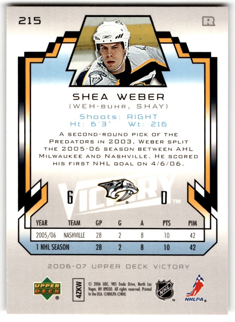 2006-07 Upper Deck Victory Shea Weber Rookie #215 Nashville