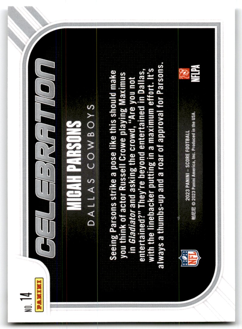 2023 Score Celebration Micah Parsons #14 card back image