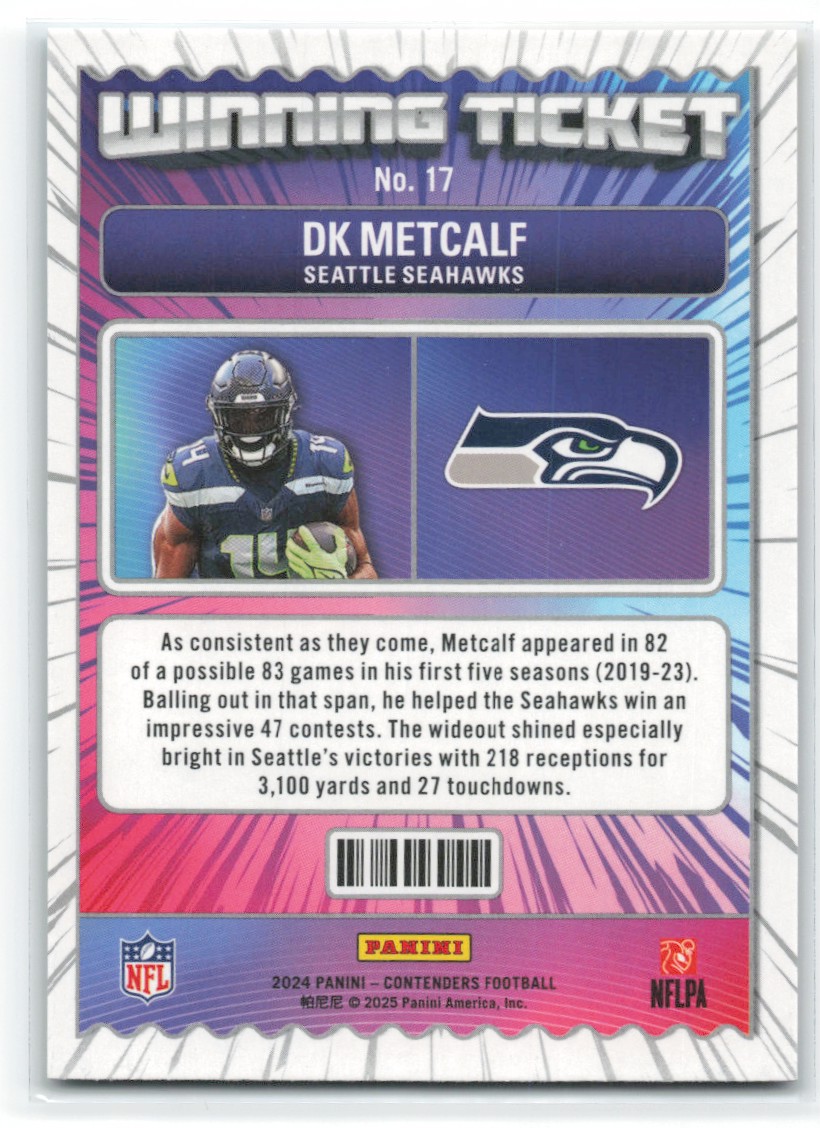 2024 Panini Contenders DK Metcalf #17 card back image