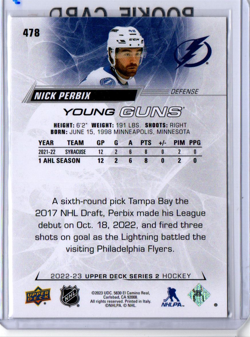 2022-23 Upper Deck Young Guns Nick Perbix #478 card back image