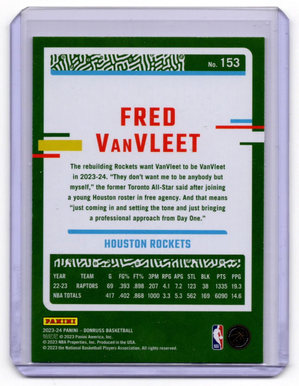 Fred VanVleet #153 2023-24 Donruss International Light Blue