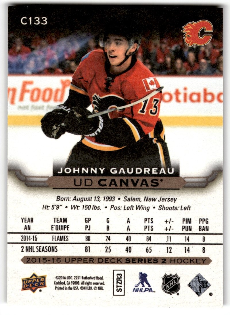 2015-16 Upper Deck UD Canvas Johnny Gaudreau #C133 card back image
