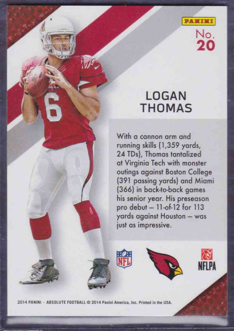 2014 Panini Absolute Hog Heaven Logan Thomas #20 card back image