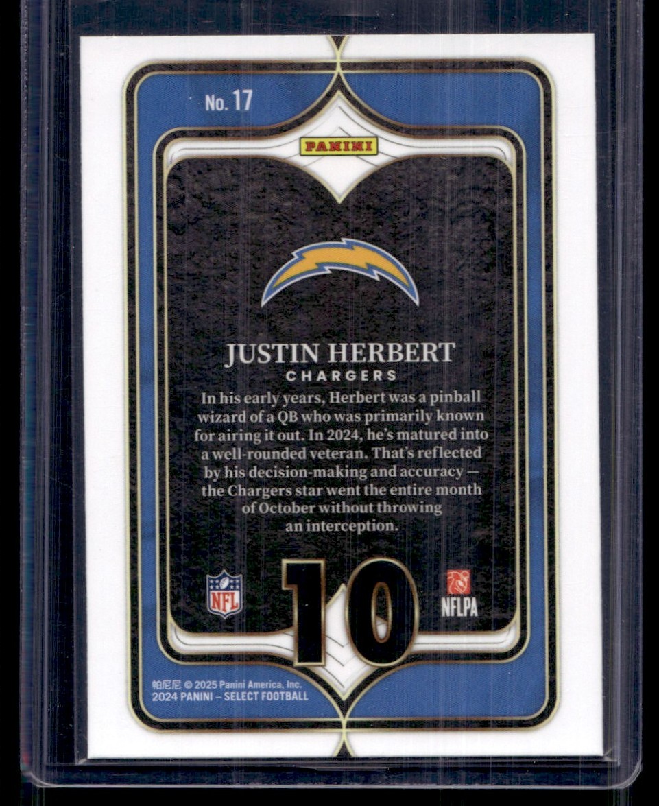 2024 Panini Select Numbers 10 Justin Herbert #17 card back image