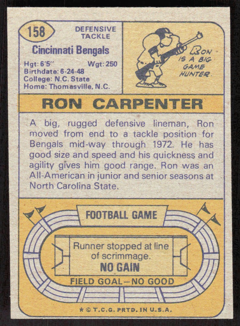 1974 7819A Topps Ron Carpenter Rookie Cincinnati Bengals