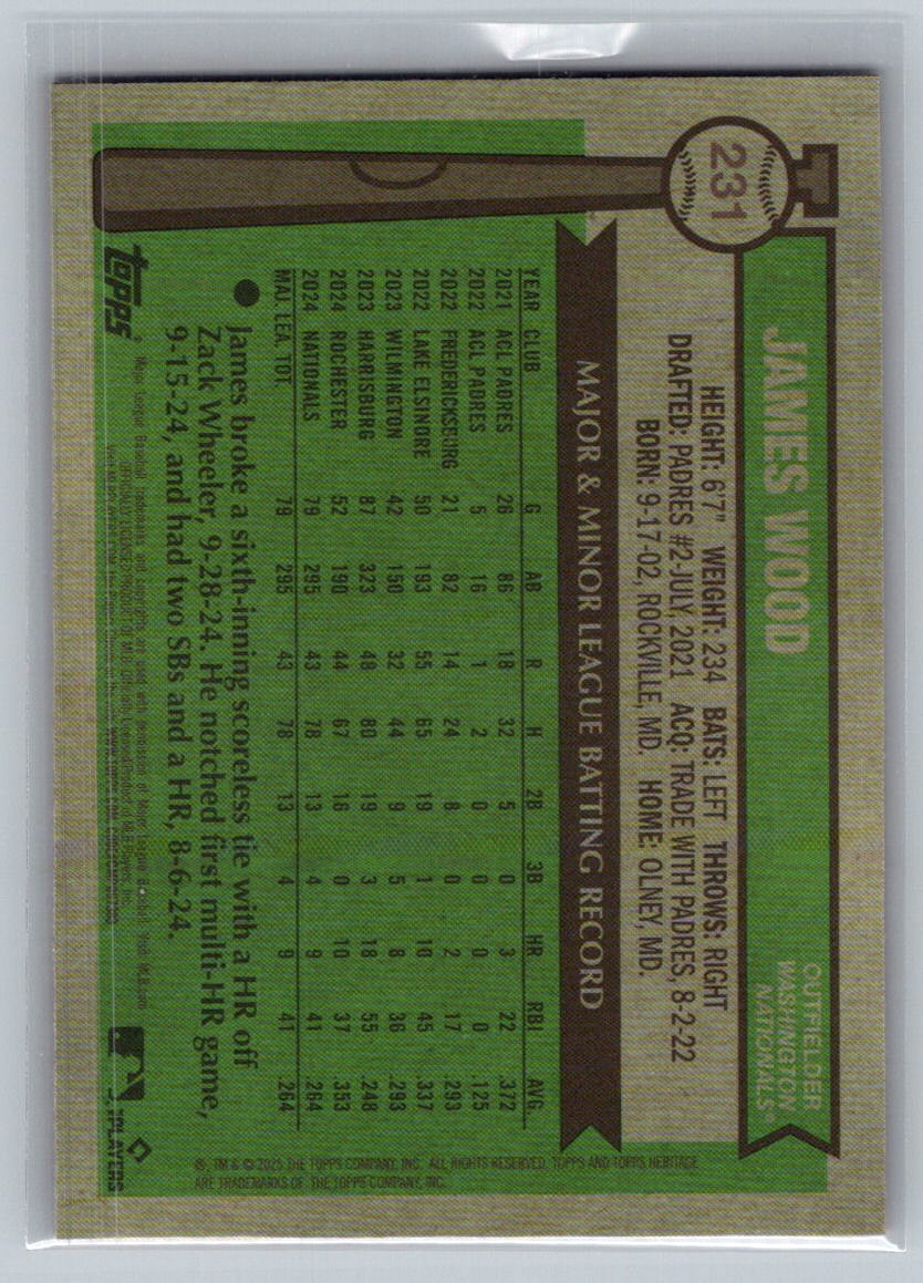 2025 Topps Heritage James Wood #231 card back image