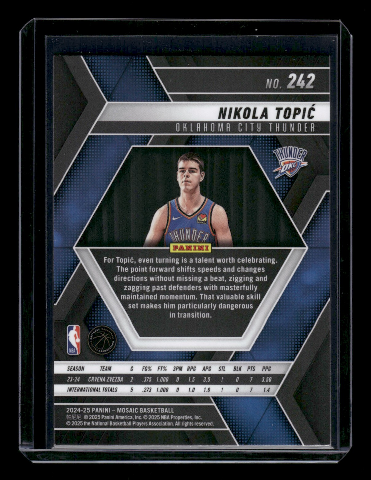 2024-25 Panini Mosaic Nikola Topic #242 card back image