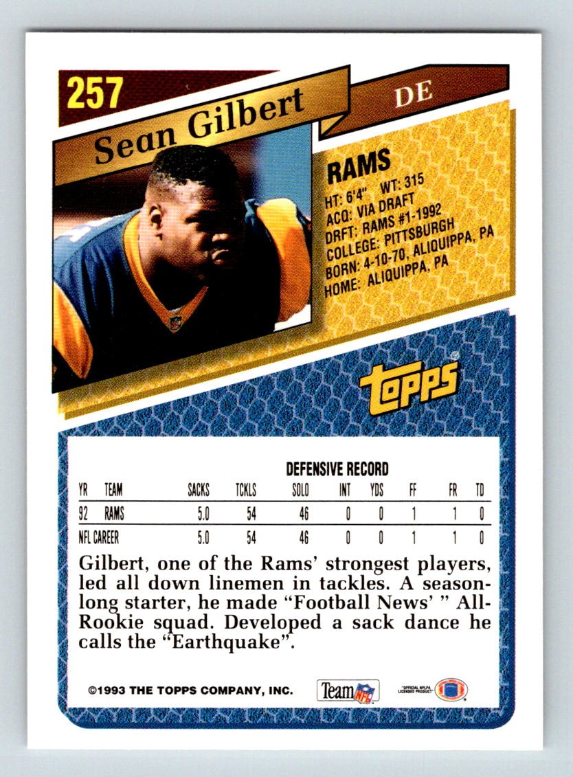 1993 Topps Sean Gilbert #257 card back image