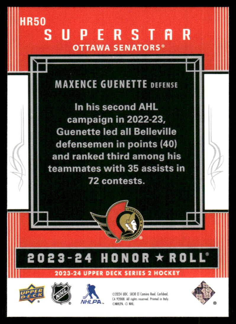 2023-24 Upper Deck Honor Roll Maxence Guenette #HR50 card back image