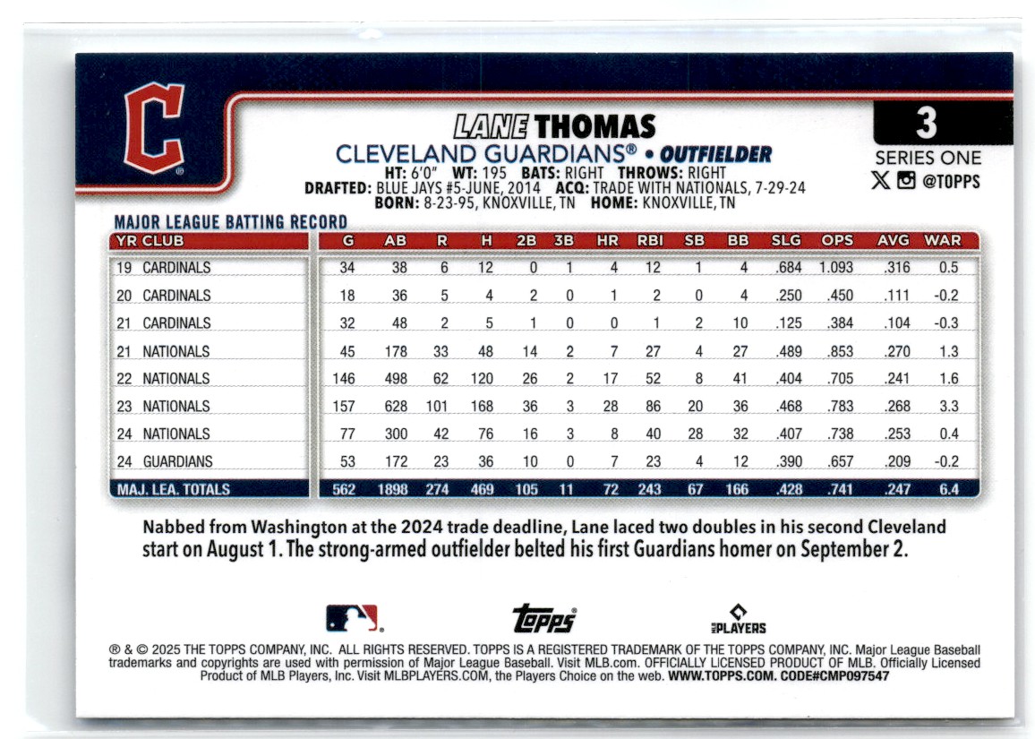 2025 Topps Lane Thomas #3 card back image