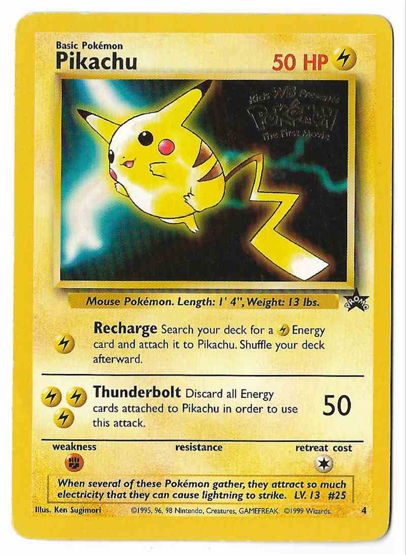 1999 Pokemonm Card Pikachu 4 Promo Gold Lettering Rare