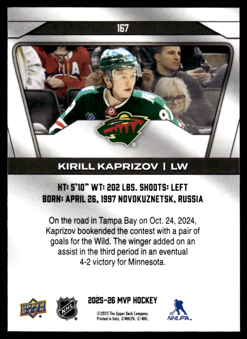 Kirill Kaprizov #167 2025-26 Upper Deck MVP Minnesota Wild | eBay