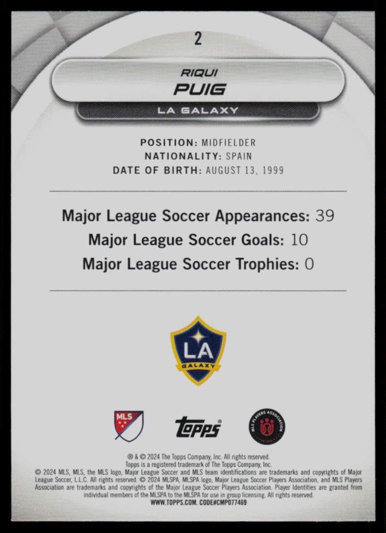 2024 Topps MLS Superstars Yellow Common Riqui Puig #2 card back image