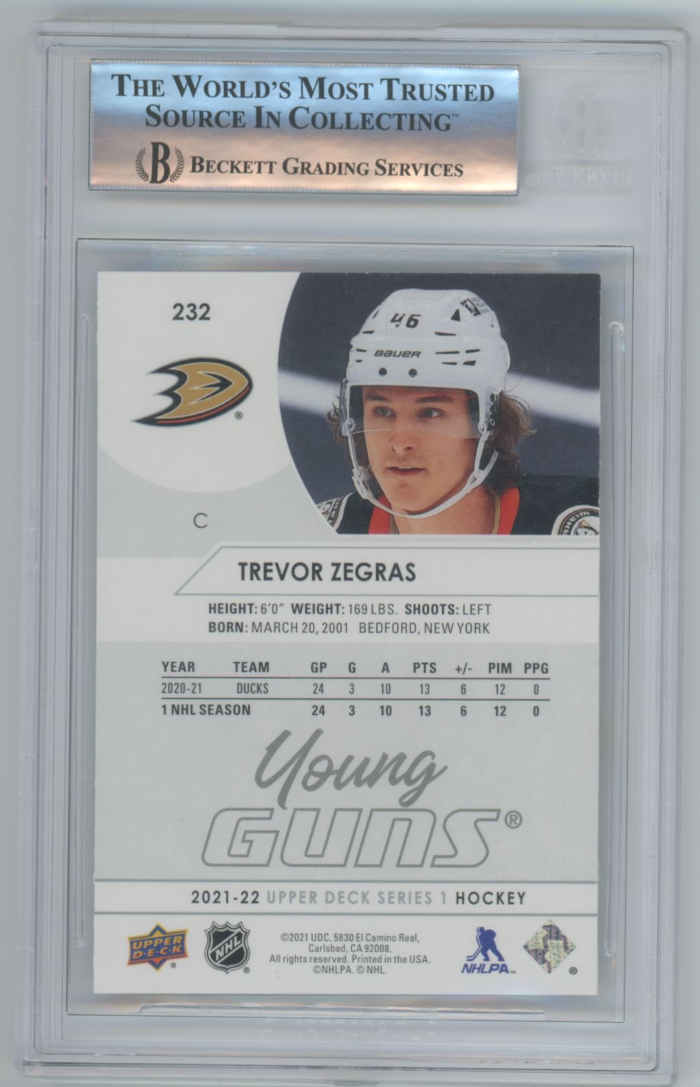 2021-22 Upper Deck Young Guns Trevor Zegras #232 card back image