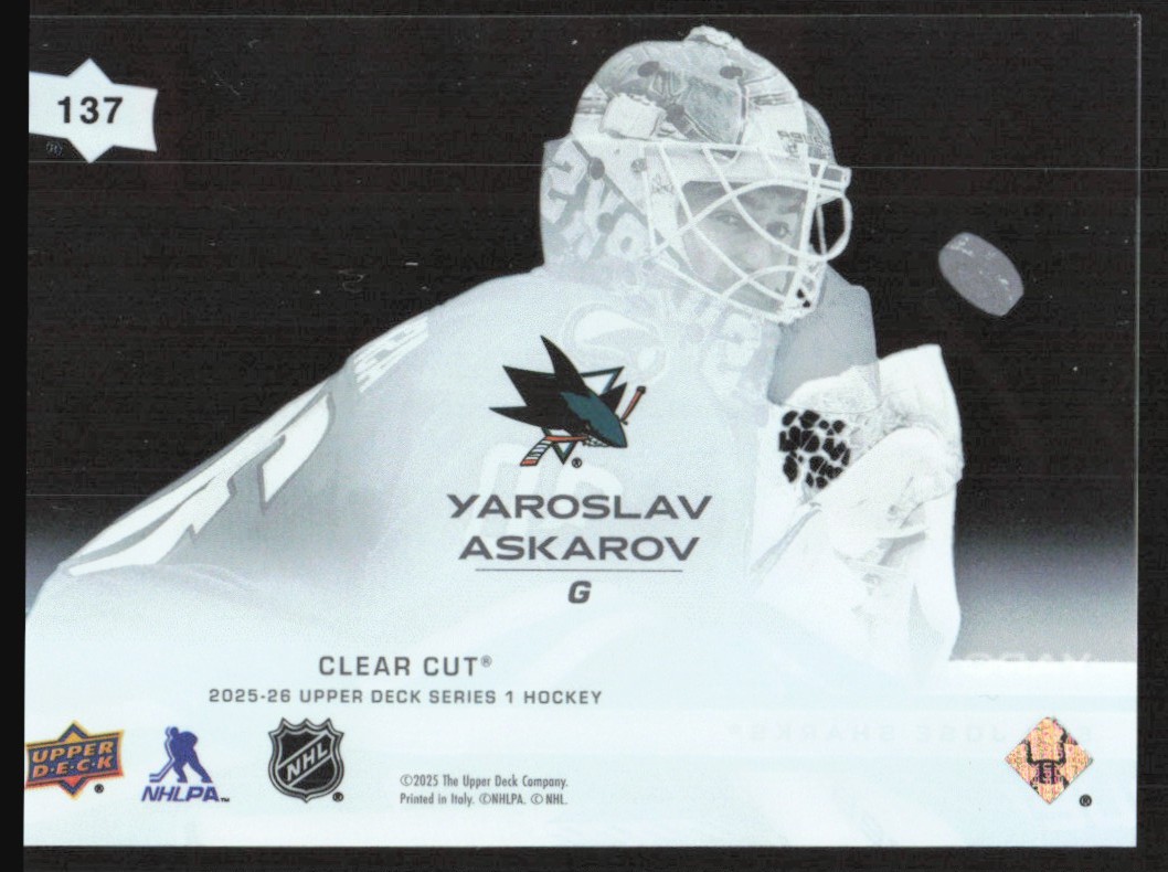 2025-26 Upper Deck Clear Cut Yaroslav Askarov San Jose Sharks #137