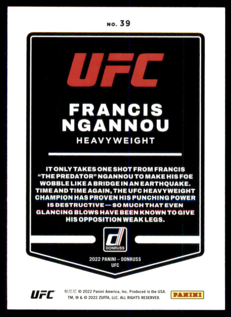 2022 Panini Donruss UFC Francis Ngannou #39 card back image