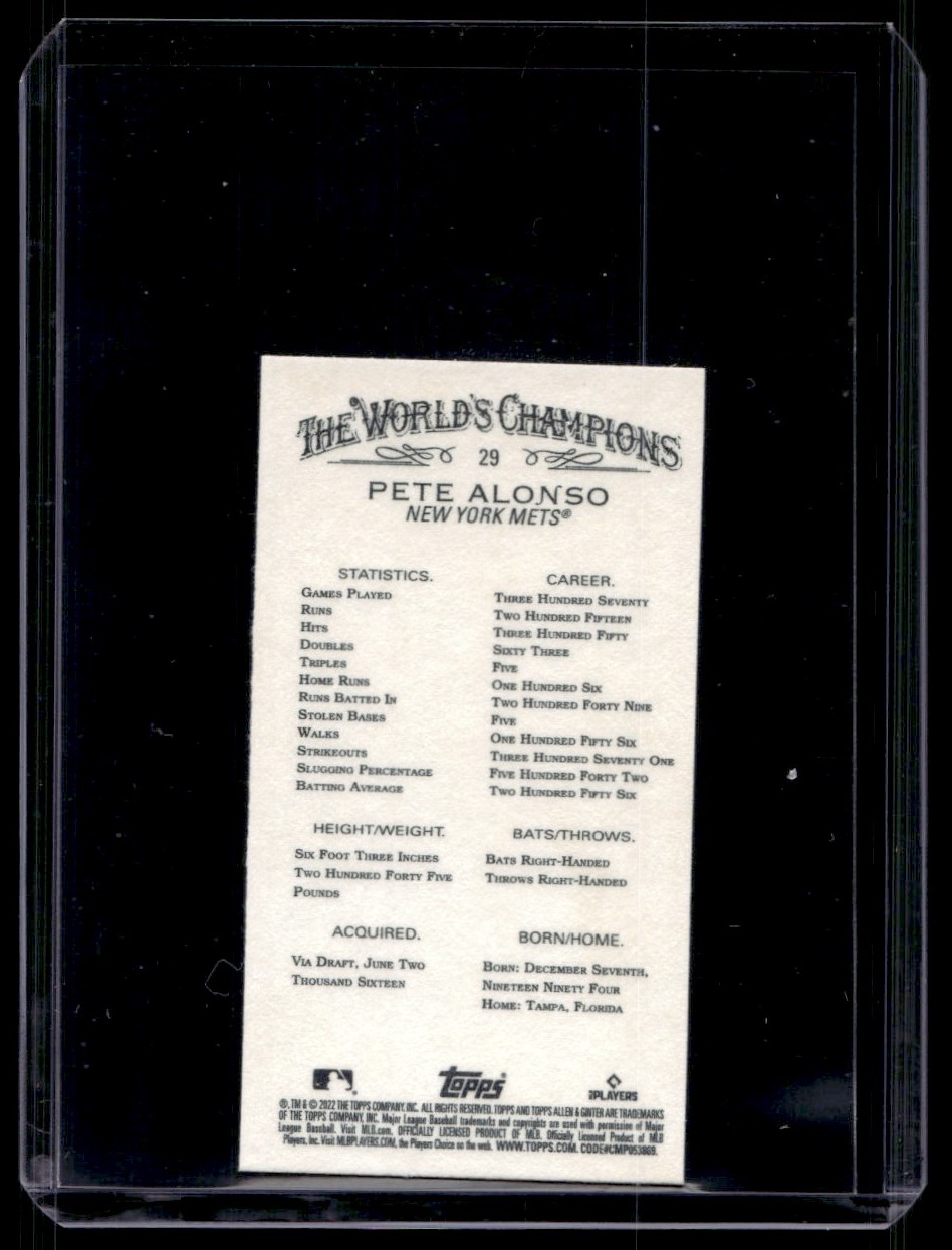 2022 Topps Allen & Ginter Mini Pete Alonso #29 card back image