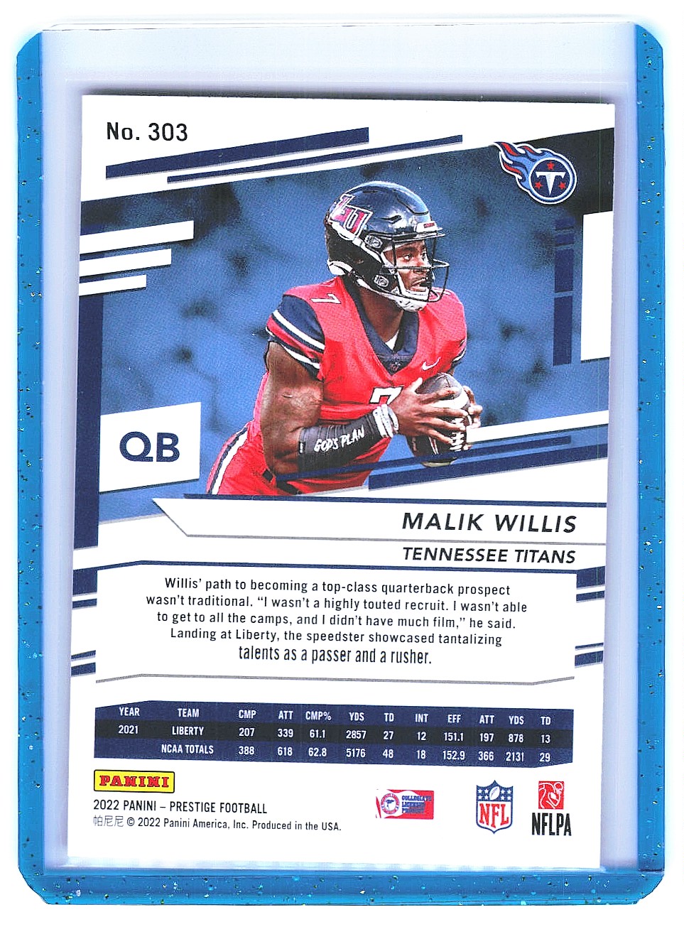 2021 Panini Prestige Football Malik Willis #303 card back image