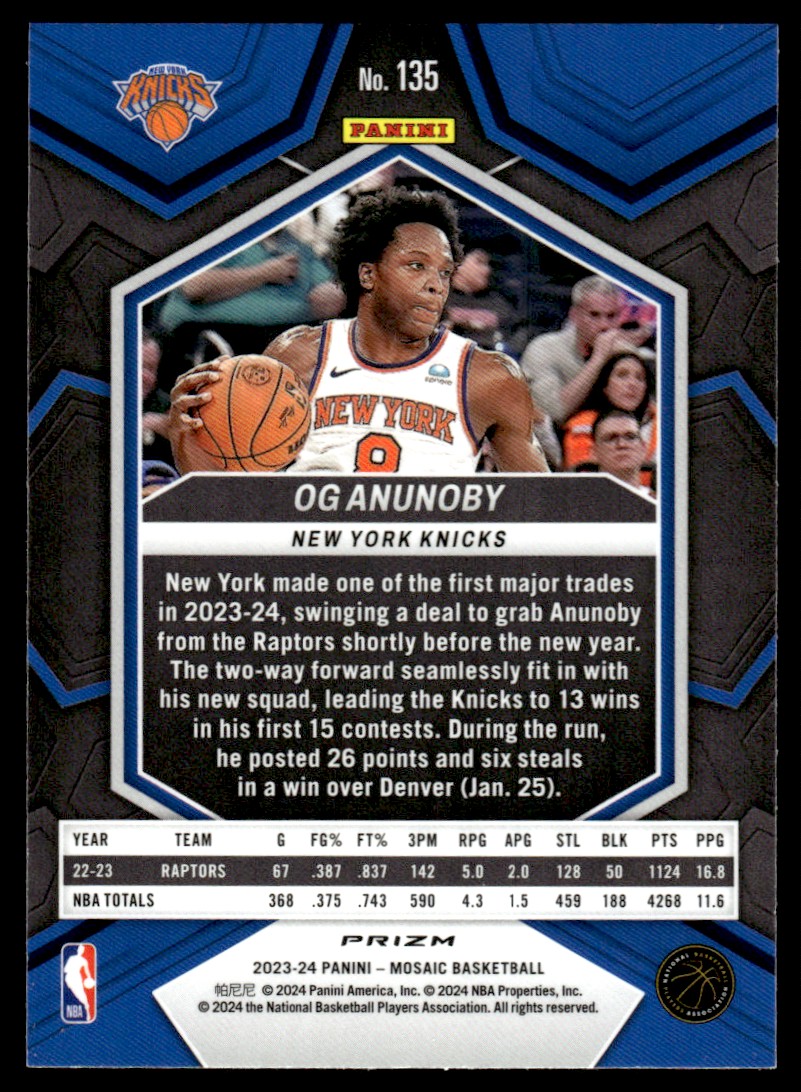大*梅様 【値段交渉可】 NEW YORK KNICKS OG ANUNOBY 2023-24 Panini NBA Mosaic Red Mosaic OG Anunoby New York Knicks
