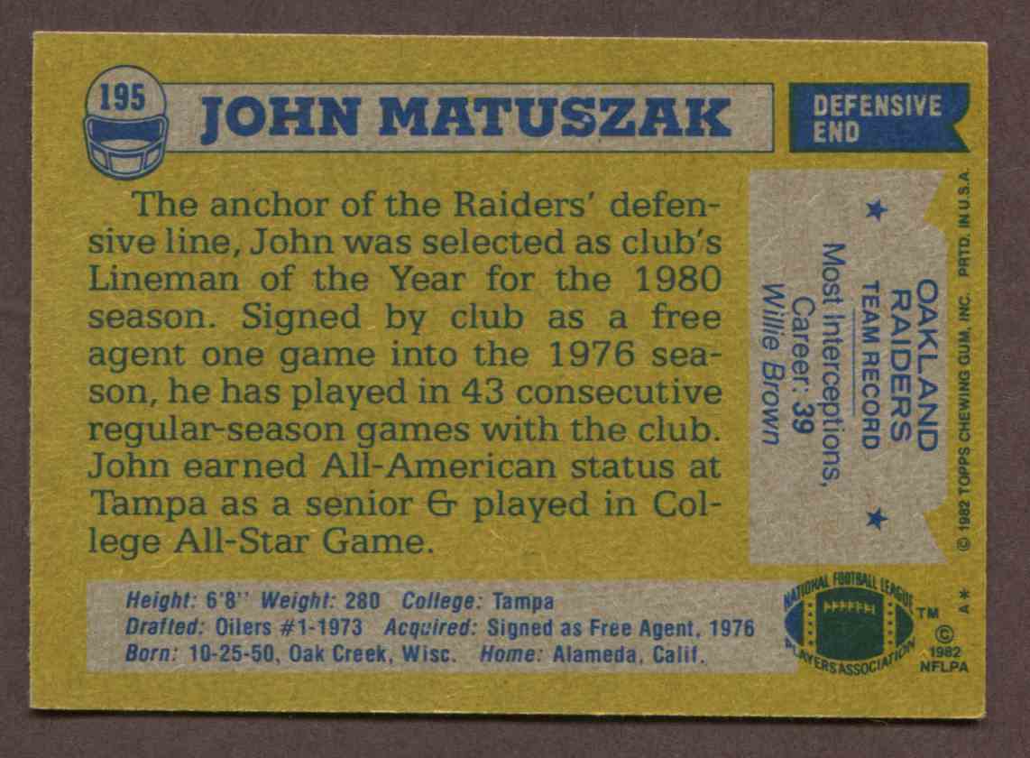 John Matuszak Oakland Raiders 1976 Vintage Football Stitched