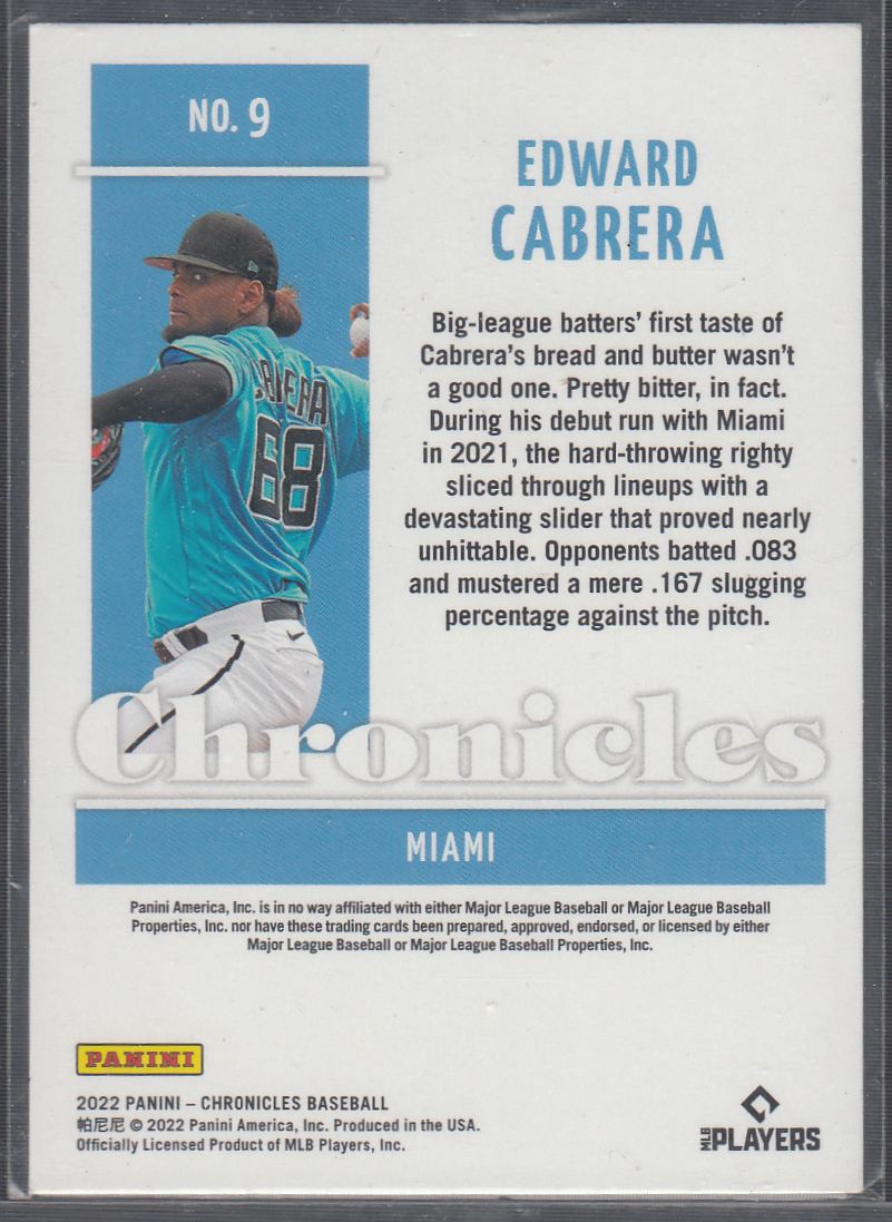 2022 Panini Chronicles Edward Cabrera #9 card back image