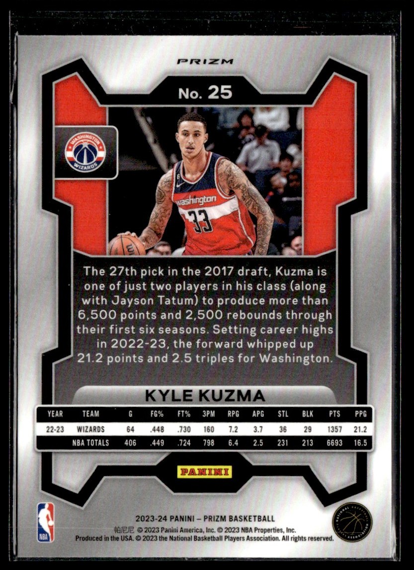 2023-24 Panini Prizm Pink Ice Kyle Kuzma #25 card back image
