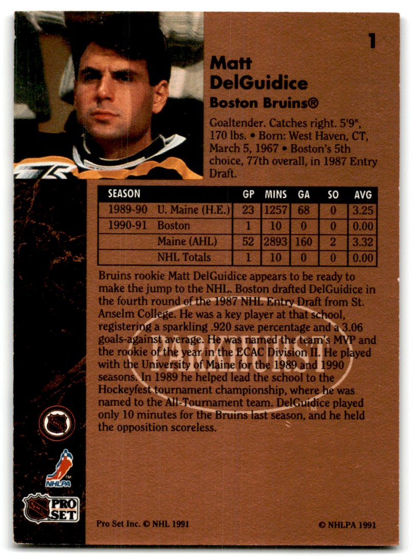 1991-92 Parkhurst Matt DelGuidice #1 card back image