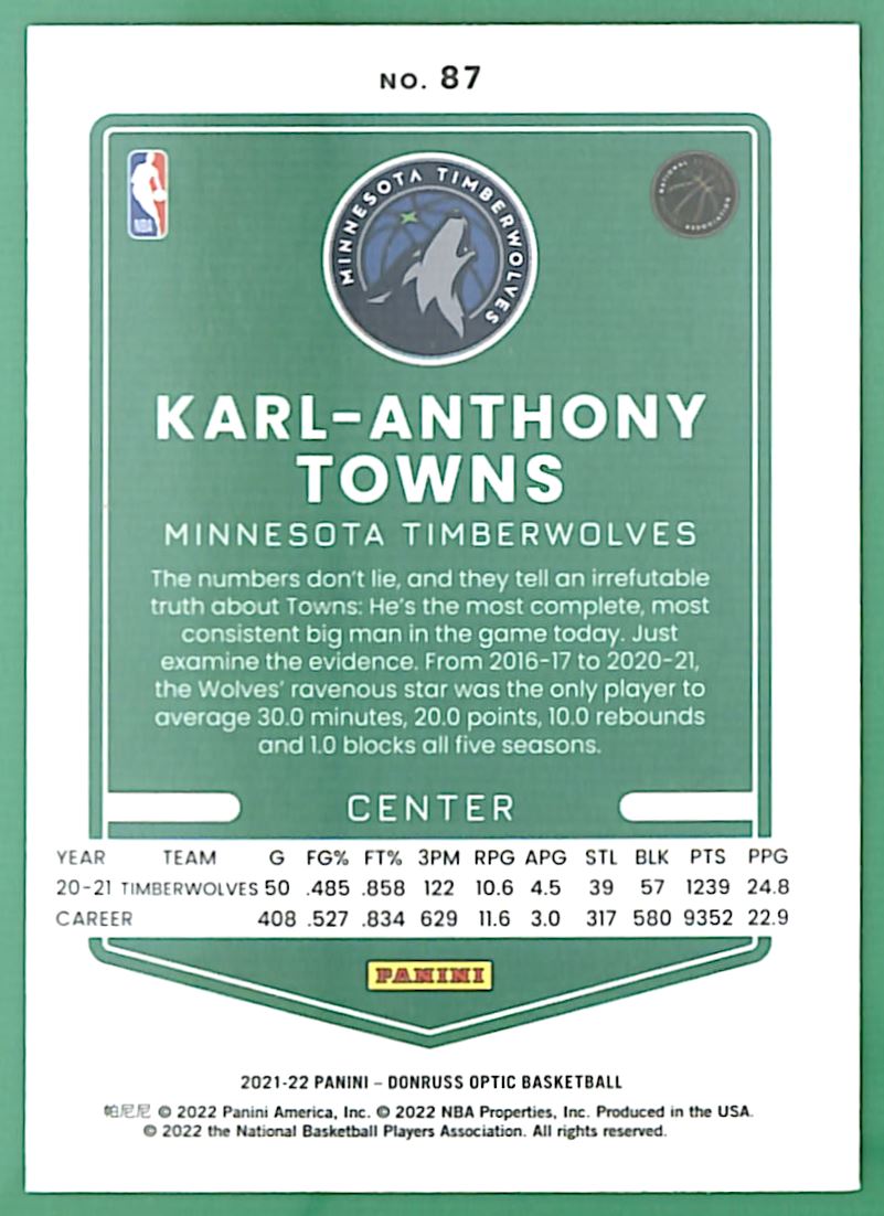 2021-22 Donruss Optic Karl-Anthony Towns #87 card back image