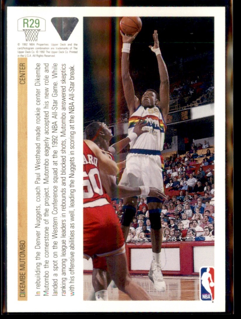 1991-92 Upper Deck Rookie Standouts Dikembe Mutombo #R29 card back image