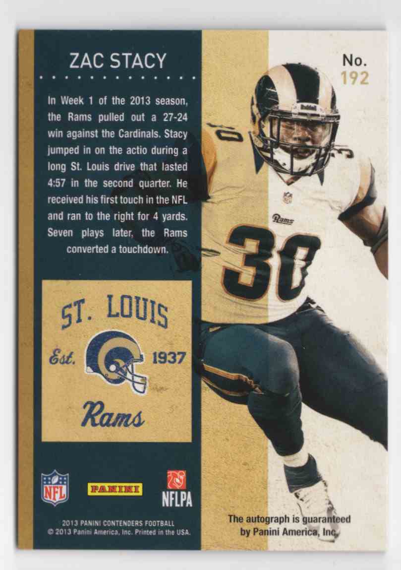 2013 Panini Contenders Cracked Ice Zac Stacy #192A card back image