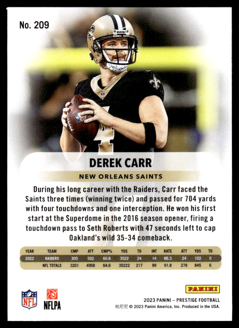 Panini NFL Football Raiders Derek good Carr total of 3 cards