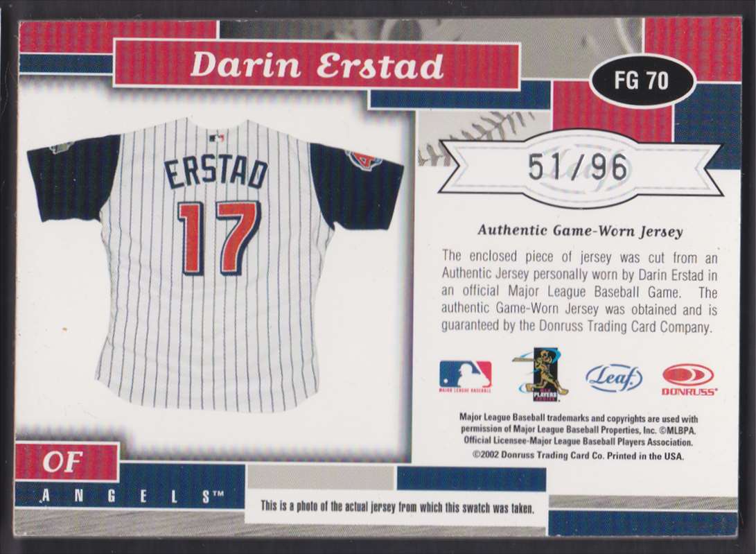 2002 LEAF CERTIFIED FABRIC OF THE GAME DARIN ERSTAD JERSEY 51/96