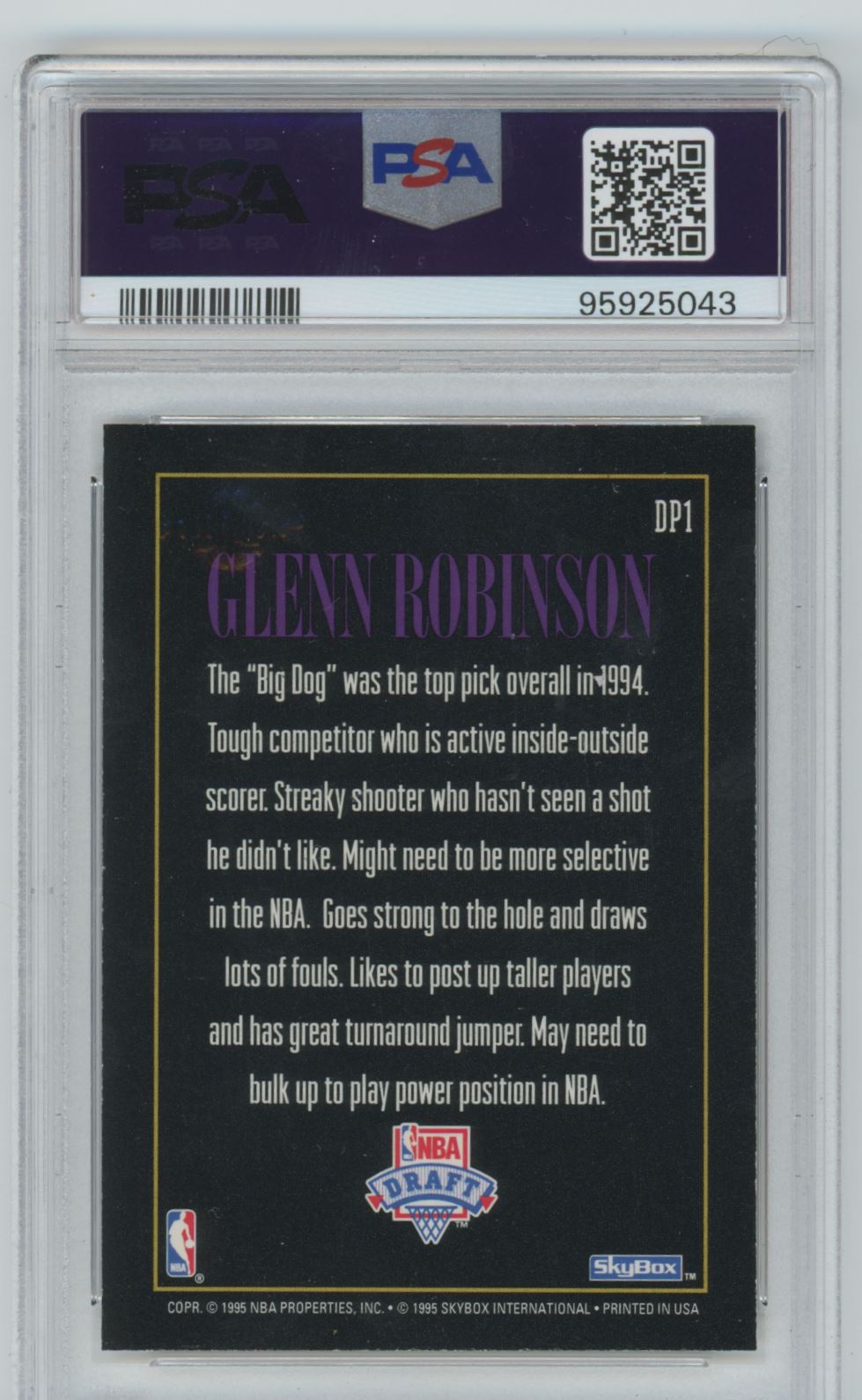 1994-95 SkyBox Draft Picks Glenn Robinson #DP1 card back image