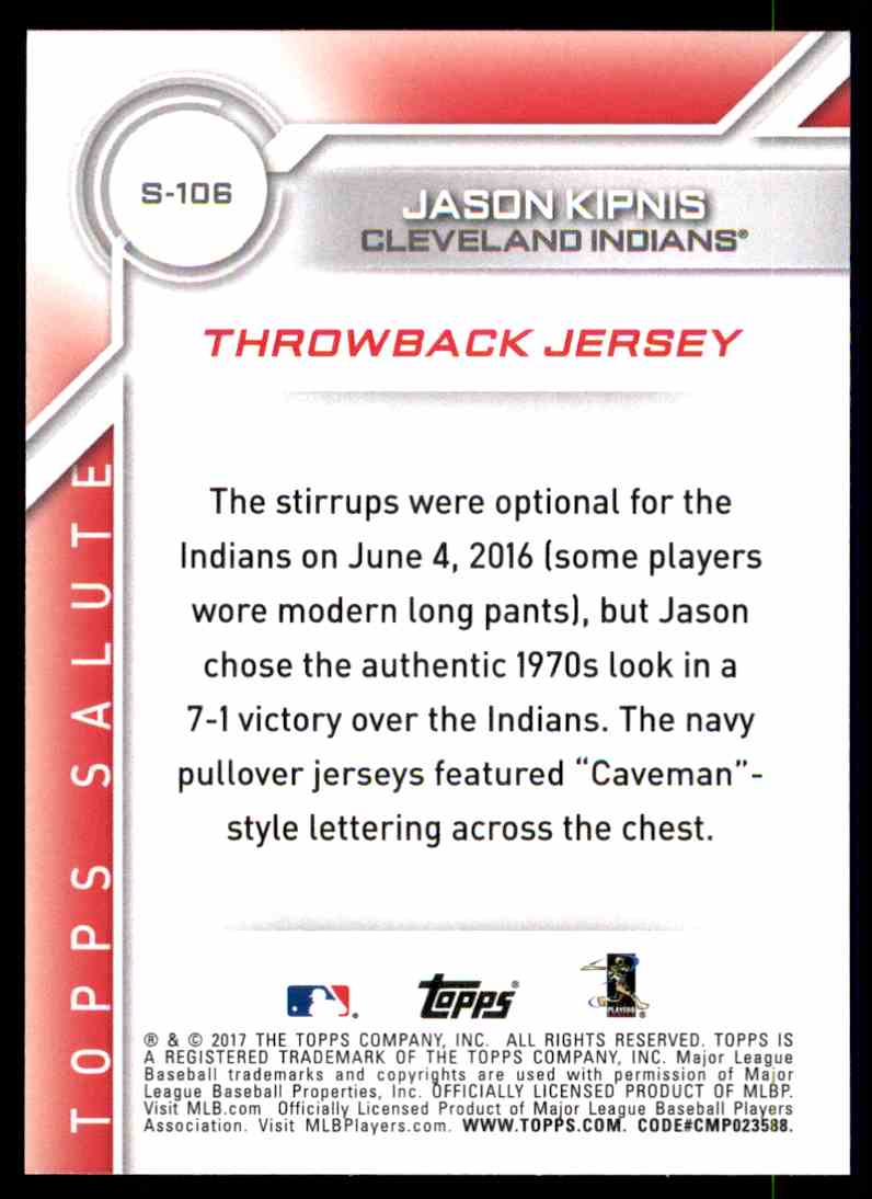2017 Topps Series 2 Throwback Jersey Jason Kipnis - Cleveland Indians  #S-106 on Kronozio