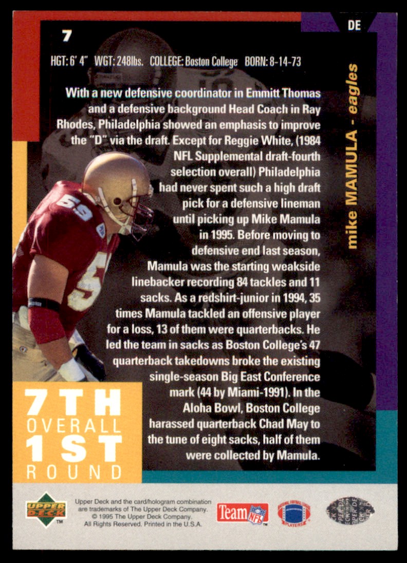 1995 Collector's Choice Mike Mamula #7 card back image