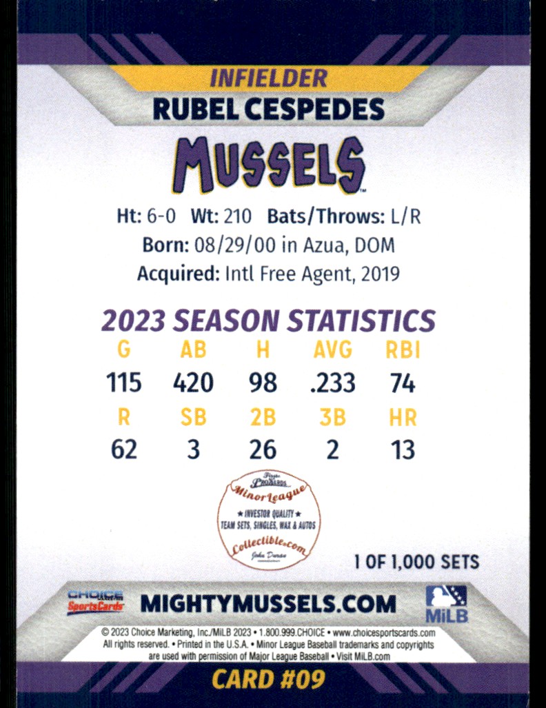 2023 Choice Rubel Cespedes card back image
