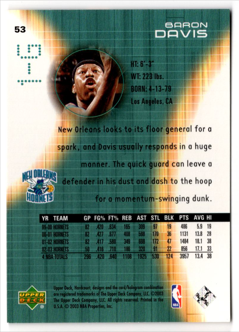 2003-04 Upper Deck Baron Davis #53 card back image