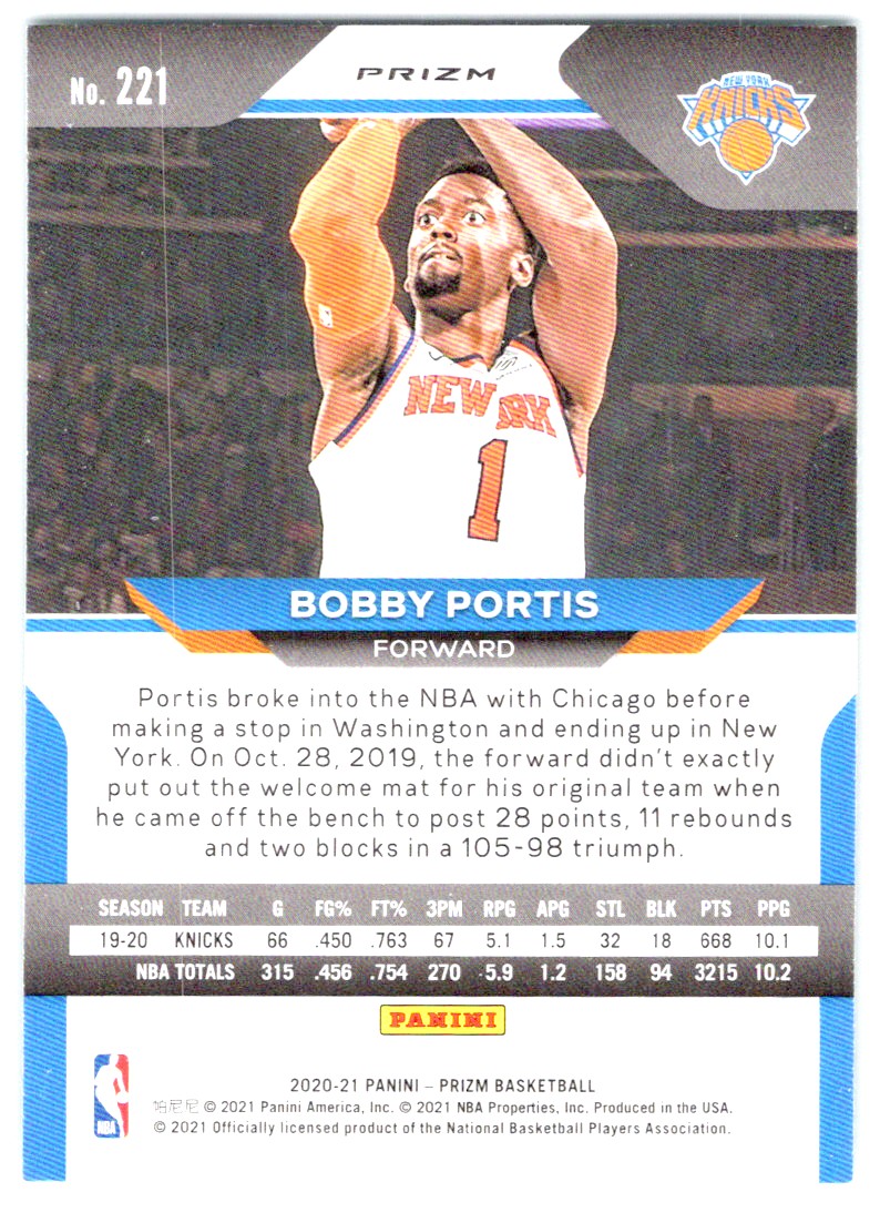 Bobby Portis Panini Prizm Basketball 2020-21 Base Purple Wave #221