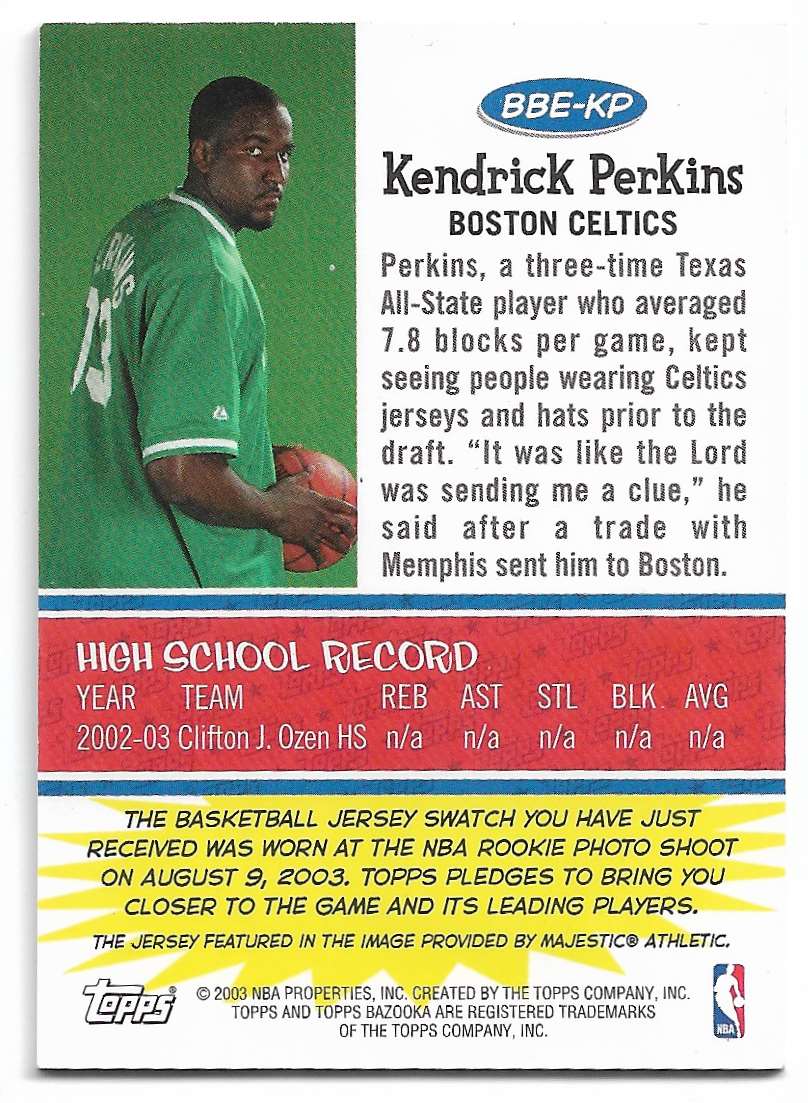 2003-04 Bazooka Beginnings Kendrick Perkins #BBE-KP card back image