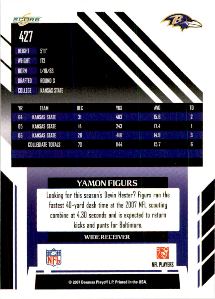 2007 SCORE YAMON FIGURS BALTIMORE RAVENS #427 | eBay
