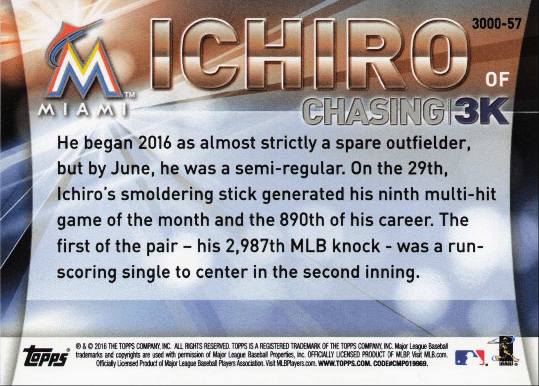 2016 Topps Update Chasing 3,000 Ichiro #3000-57 on Kronozio